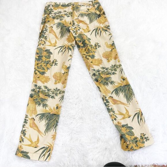 Anthropologie Chino Relaxed Floral Bird Print Trouser Pants - Picture 6 of 8